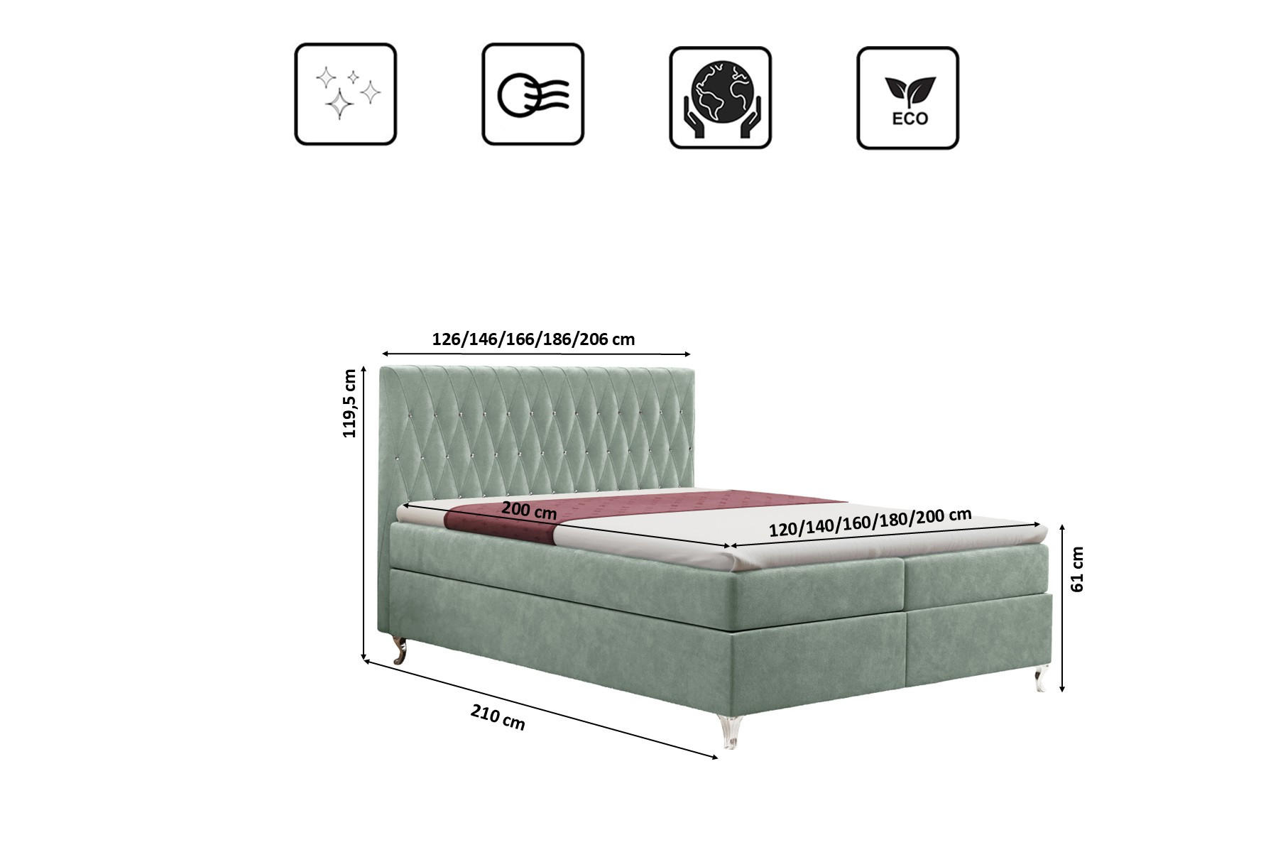 BOXBETT Mit Bettkasten Und Matratze KATE Stoff Riviera Mintz 140x200 cm H2-Pocket - Mintgrün, Holz/Textil (140/200cm) - Kaiser Möbel