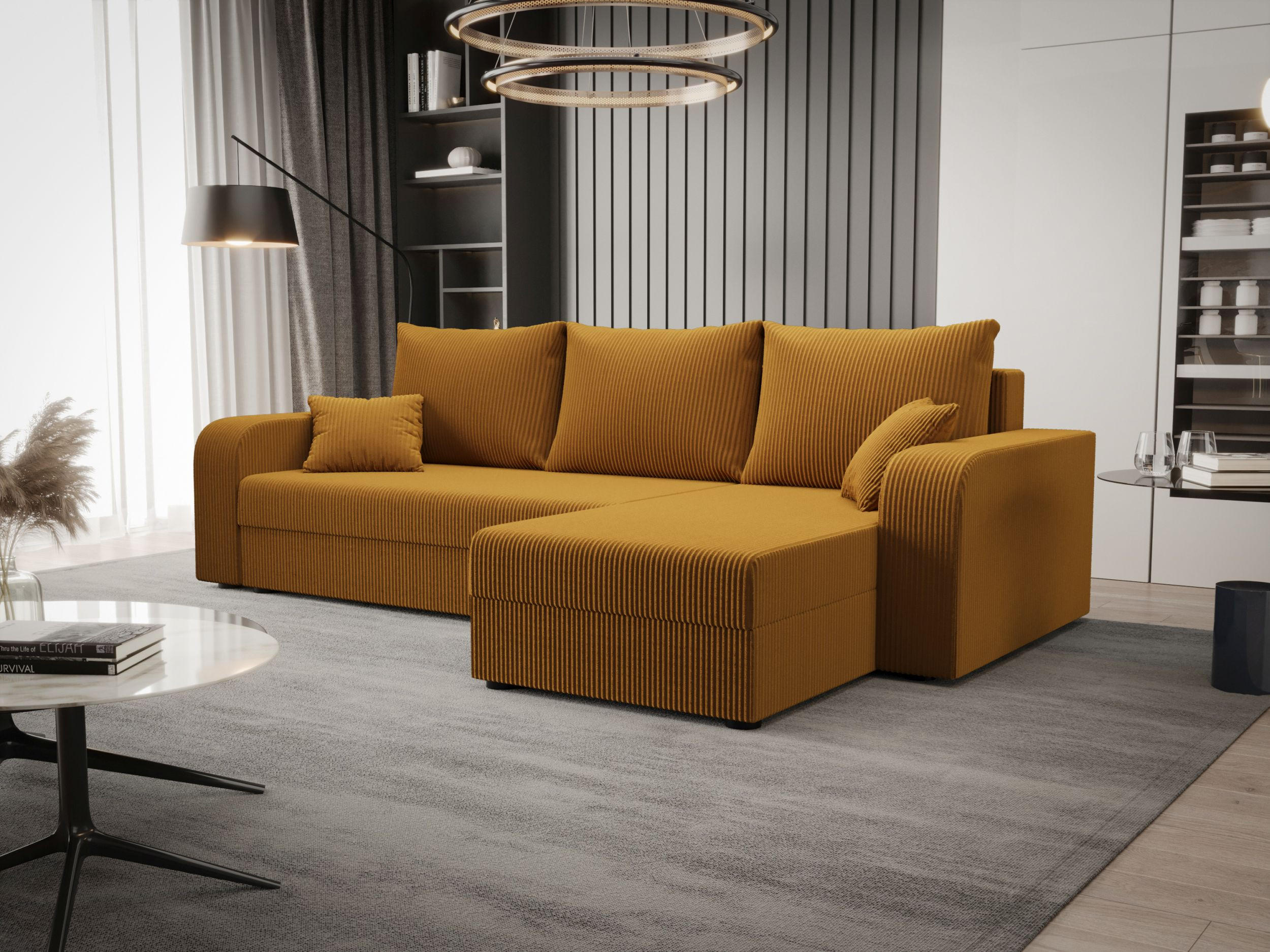 ECKSOFA HEWLET L BIS Zoom 9 Rechts mit Schlaffunktion - Currygelb, Textil (240/140cm) - Bedante