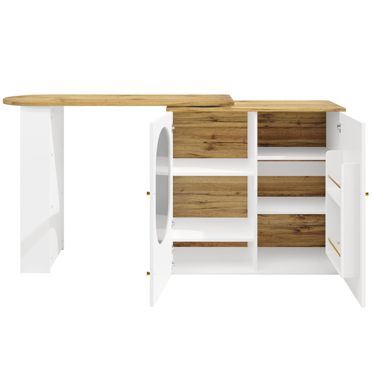 BARTISCH mit Stauraum Weiß Holzoptik 204 cm drehbar - Weiß, Glas/Holzwerkstoff (137.9/92.5/73cm) - Urban Meuble