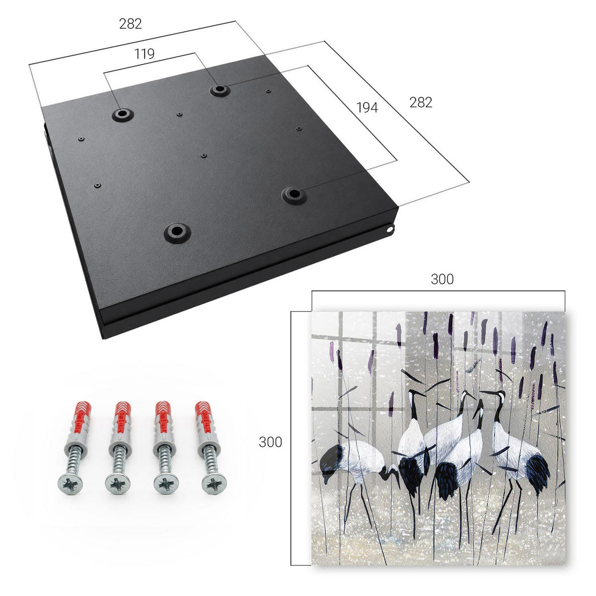 SCHLÜSSELBOX Schwarz 30x30 cm- Türöffnung nach rechts - Kraniche und Schilf - Grau, Metall (30/30/5cm) - TULUP