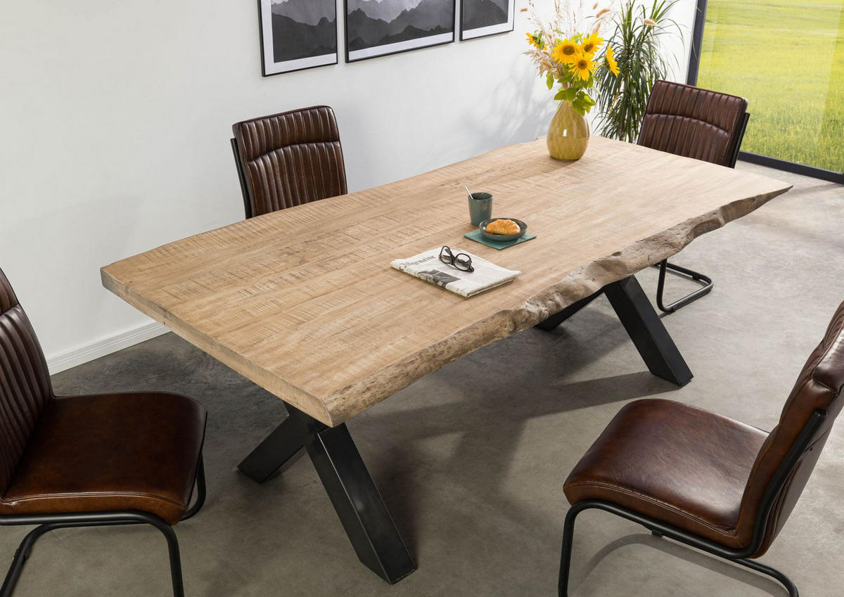 BAUMTISCH Mango 240x100x77 beige lackiert / X-Beine anthrazit glänzend FREEFORM 5 - Beige, Holz (240/100/77cm) - Massivmoebel24