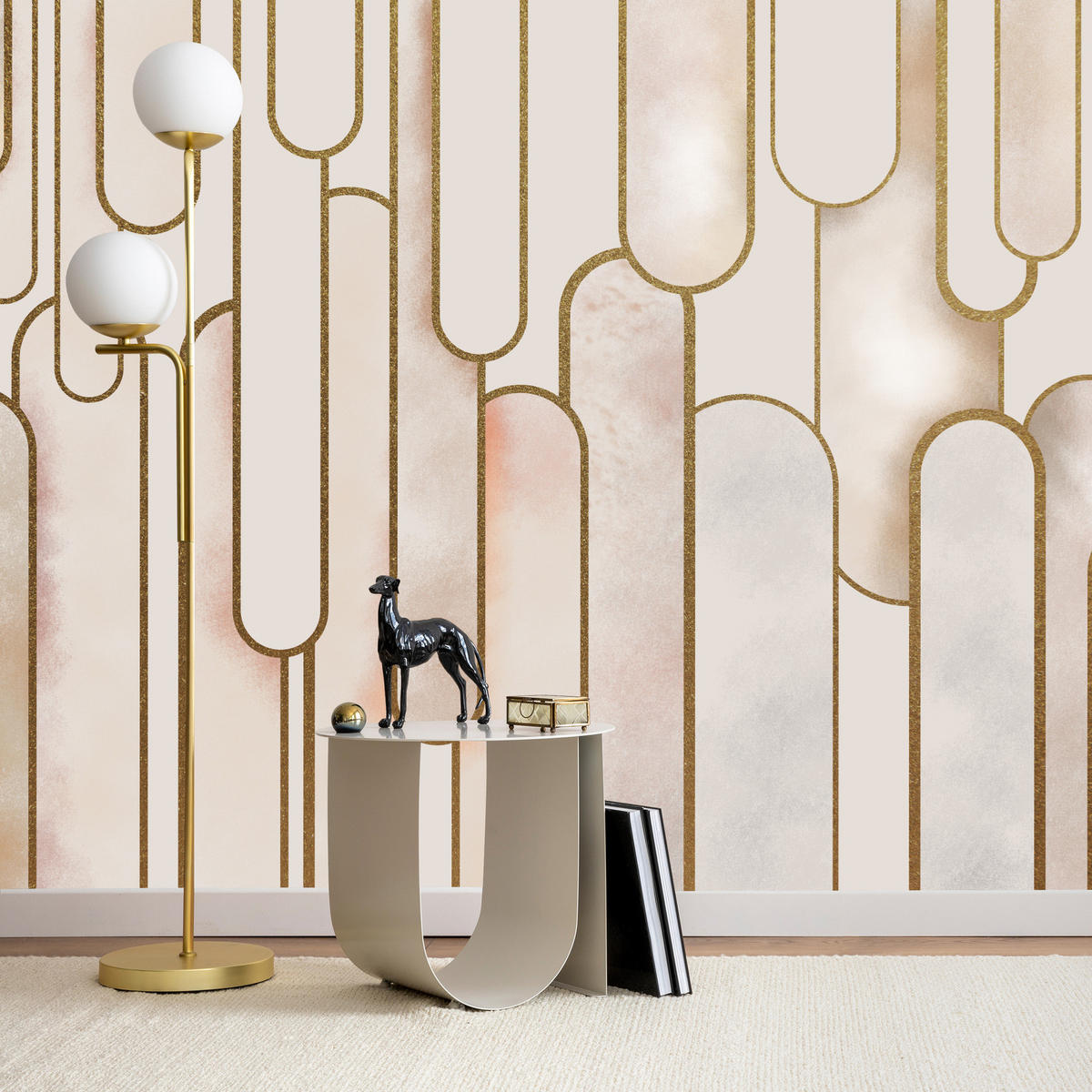 FOTOTAPETE für Wohnzimmer Abstraktion Art Deco 250x175 - Beige/Rosa, Papier (250/175cm) - Muralo