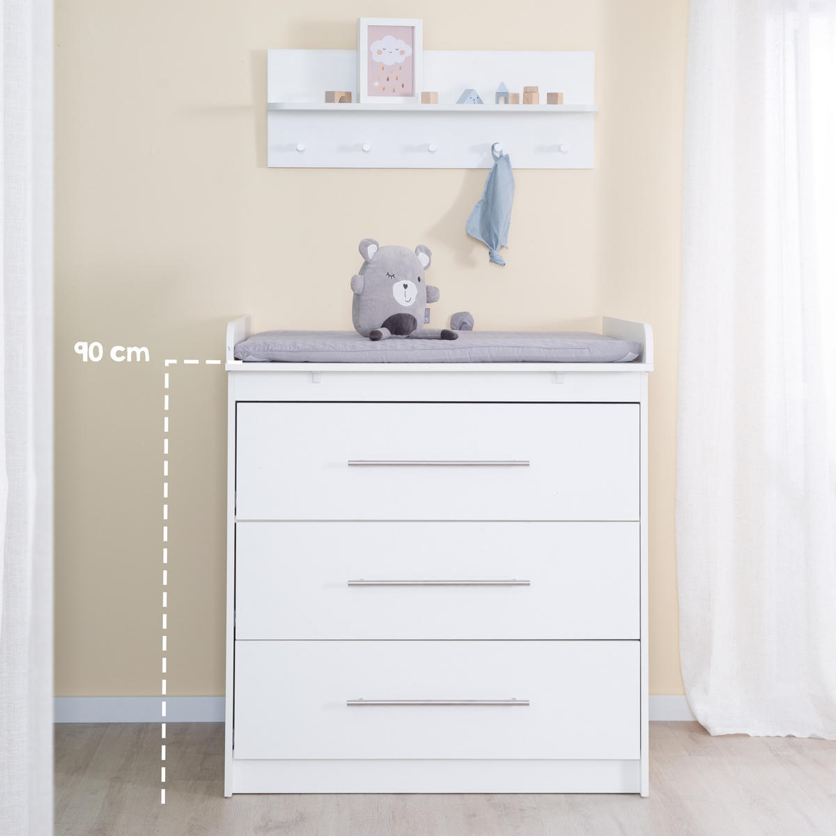 WICKELKOMMODE Maren - Weiß, Holzwerkstoff/Metall (88.5/98/75cm) - Roba
