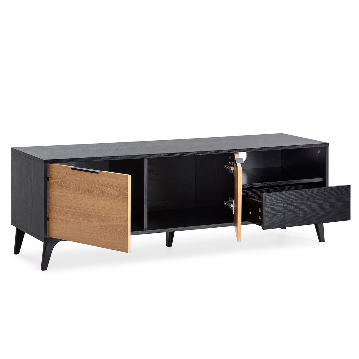 TV-ELEMENT Kalma 2 Türen 1 Schublade - Schwarz, Holzwerkstoff (136/45/40cm) - VS Venta-stock
