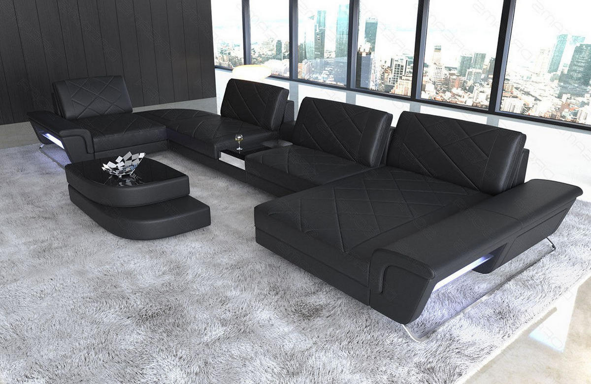 WOHNLANDSCHAFT Bari U - Schwarz, Leder (456/89/243cm) - Sofa Dreams