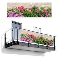 BALKON-SICHTSCHUTZ Blumen - Pflanzen - Blätter - Steine - Pink, Kunststoff (300/100cm) - MuchoWow