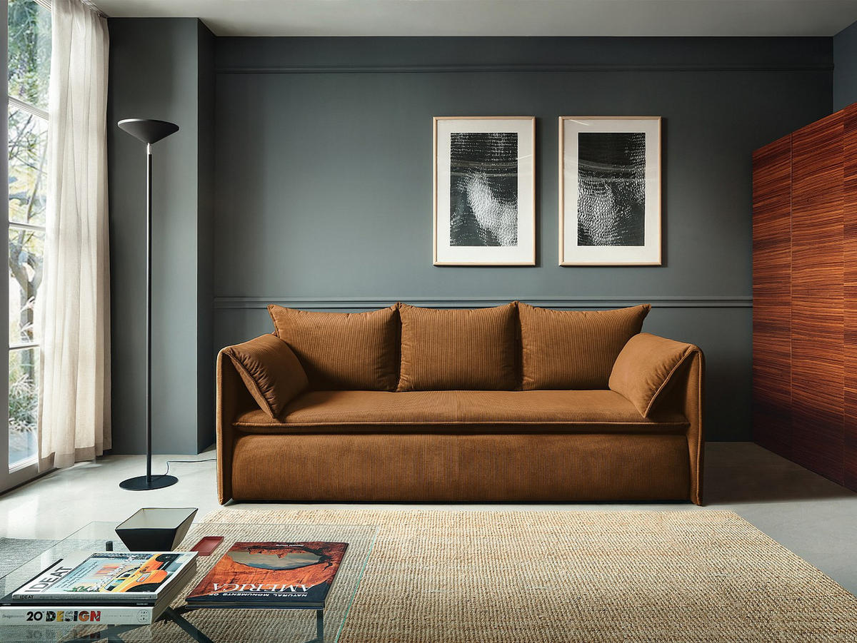 SOFA 3-Sitzer - Mit Schlaffunktion - Feincord - Terracotta - TEODORA - Braun, Textil (218/89/105cm) - Vente-Unique