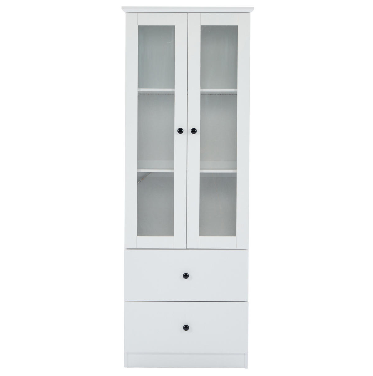 VITRINE 60/35,5/165 cm in Weiß matt mit LED-Beleuchtung und 2 Schubladen - Weiß, Holzwerkstoff (60/165/35.5cm) - Flora Grace