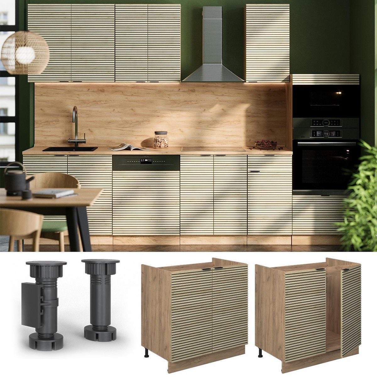SPÜLENUNTERSCHRANK Fame-Line Eiche Paneel 80 cm , AP Anthrazit - Honigeiche/Eichefarben, Holzwerkstoff (80/82/60cm) - Vicco