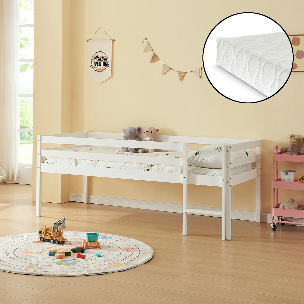 KINDERBETT Siikalatva mit Matratze - Weiß, Holz (90/200cm) - [en.casa]