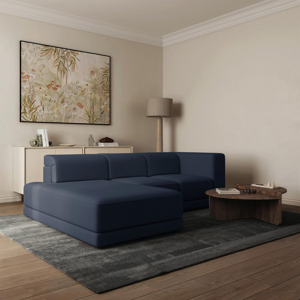 ECKSOFA Novals L-Form, 4-Sitzer, links 278 cm - Schwarz/Dunkelblau, Holz/Kunststoff (278/168cm) - Selsey