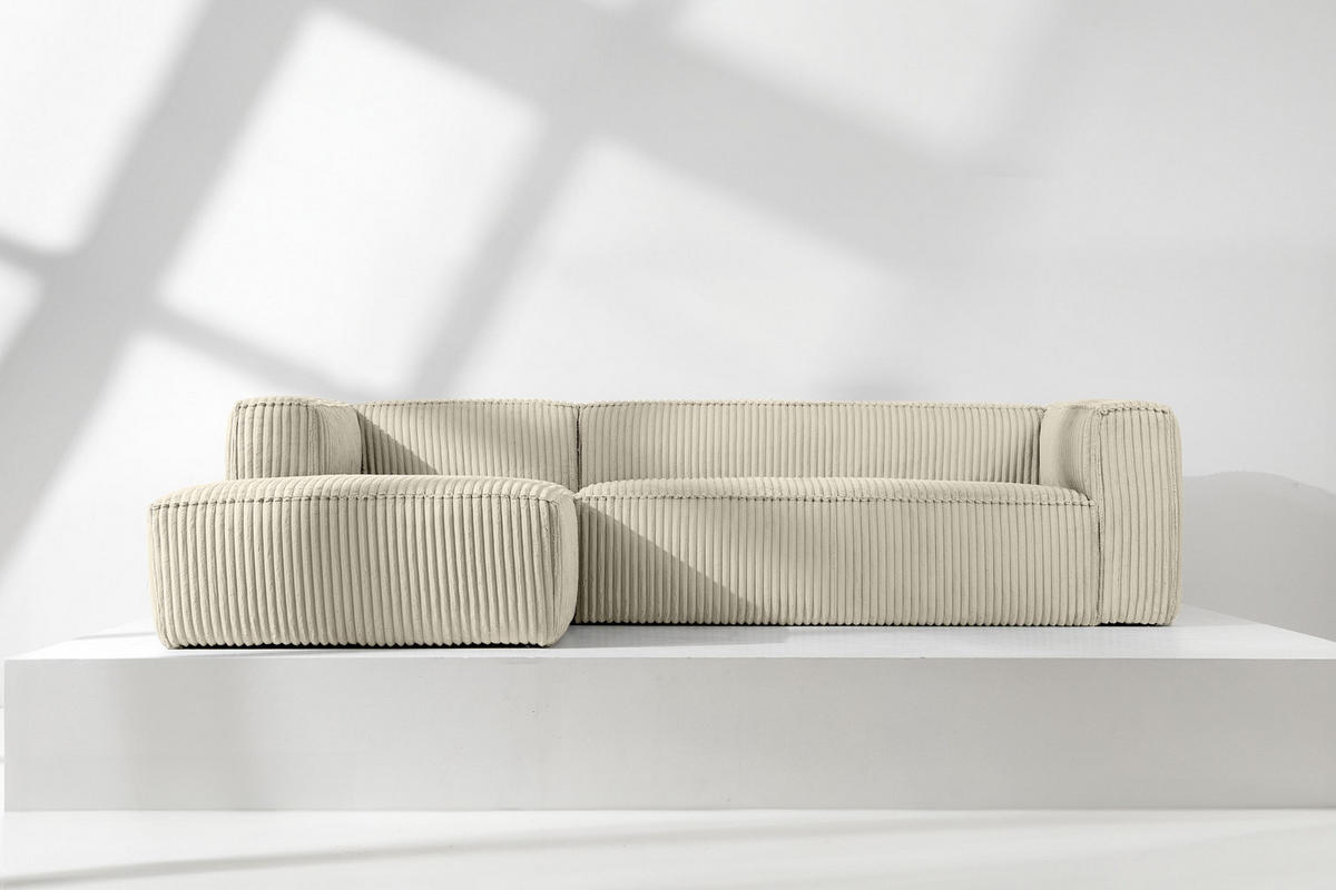 ECKSOFA-LINKS FEROX Modern, Cord-Stoff, cremefarben - Creme, Textil (305/175cm) - KONSIMO®