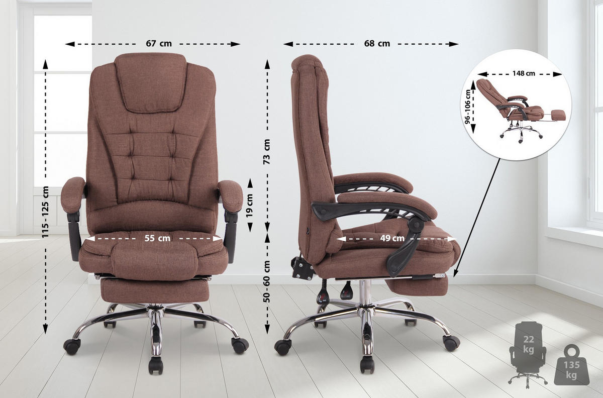 CHEFSESSEL Stoff braun - Chromfarben/Braun, Textil/Metall (67/115/68cm) - CLP