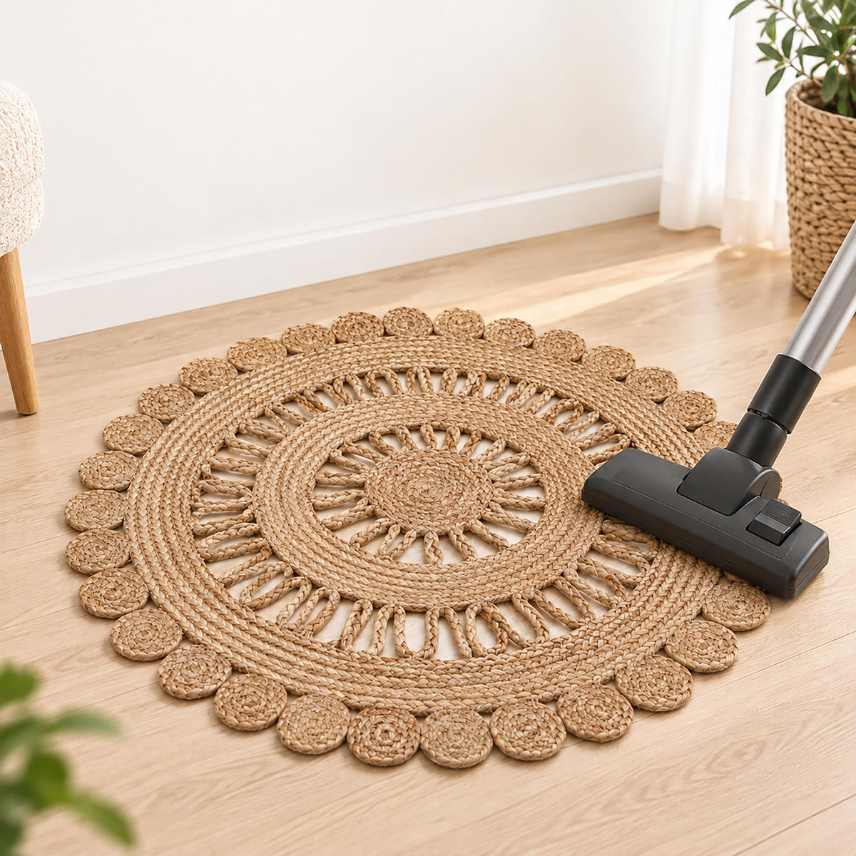 TEPIH prirodna okrugli juta ručno tkan 60 cm - boje pijeska, tekstil (60/60cm) - Relaxdays