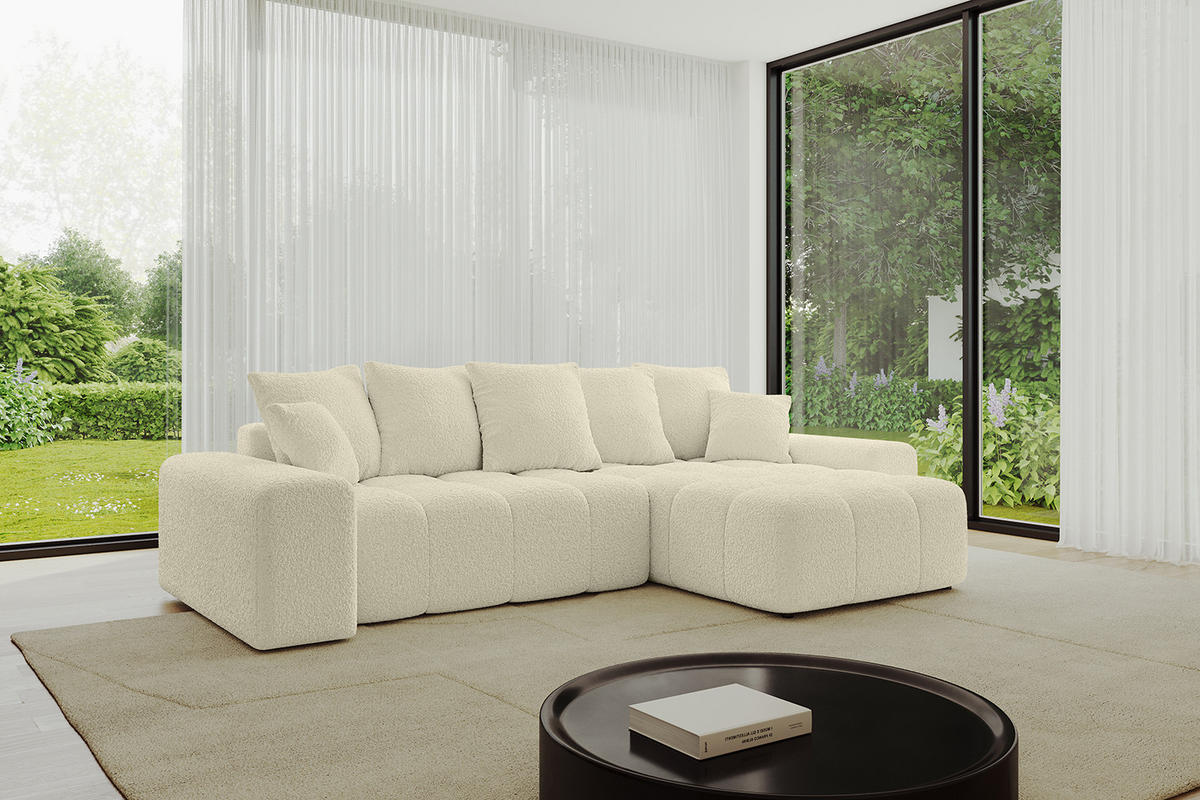 ECKSOFA Ottomane rechts ENIL-L 297x189x68 Beige Bouclé - Creme, Holzwerkstoff/Kunststoff (189/297cm) - ALTDECOR