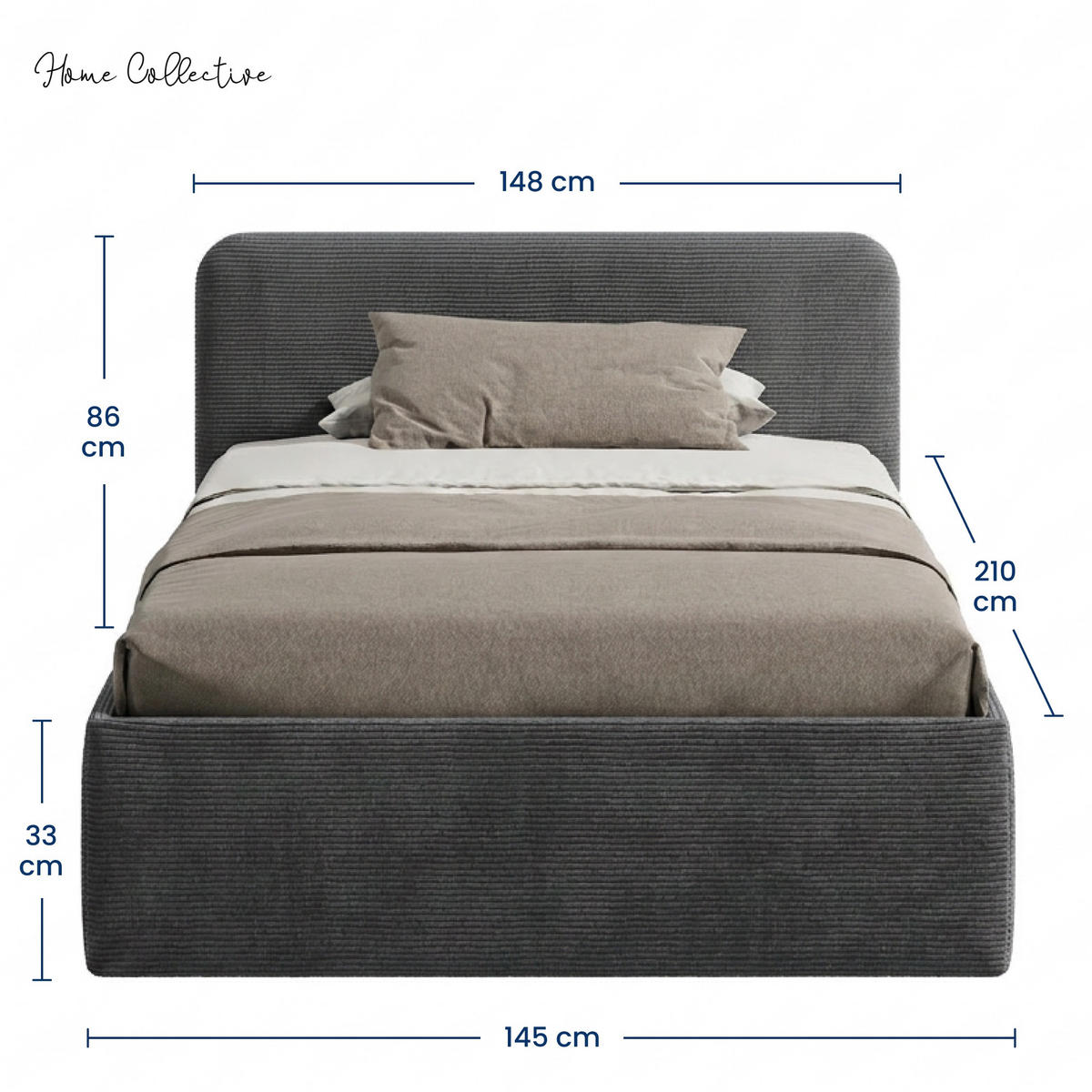 POSLTERBETT mit Bonnell-Matratze 140x200 cm in Anthrazit - Anthrazit, Holzwerkstoff/Textil (140/200cm) - Home Collective