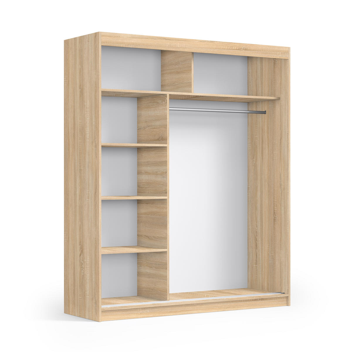SCHWEBETÜRENSCHRANK VIVA 200/215,5/59cm 2-türig mit Spiegel Sonoma Eiche - Sonoma Eiche, Holzwerkstoff (200/215.5/59cm) - MASSENO