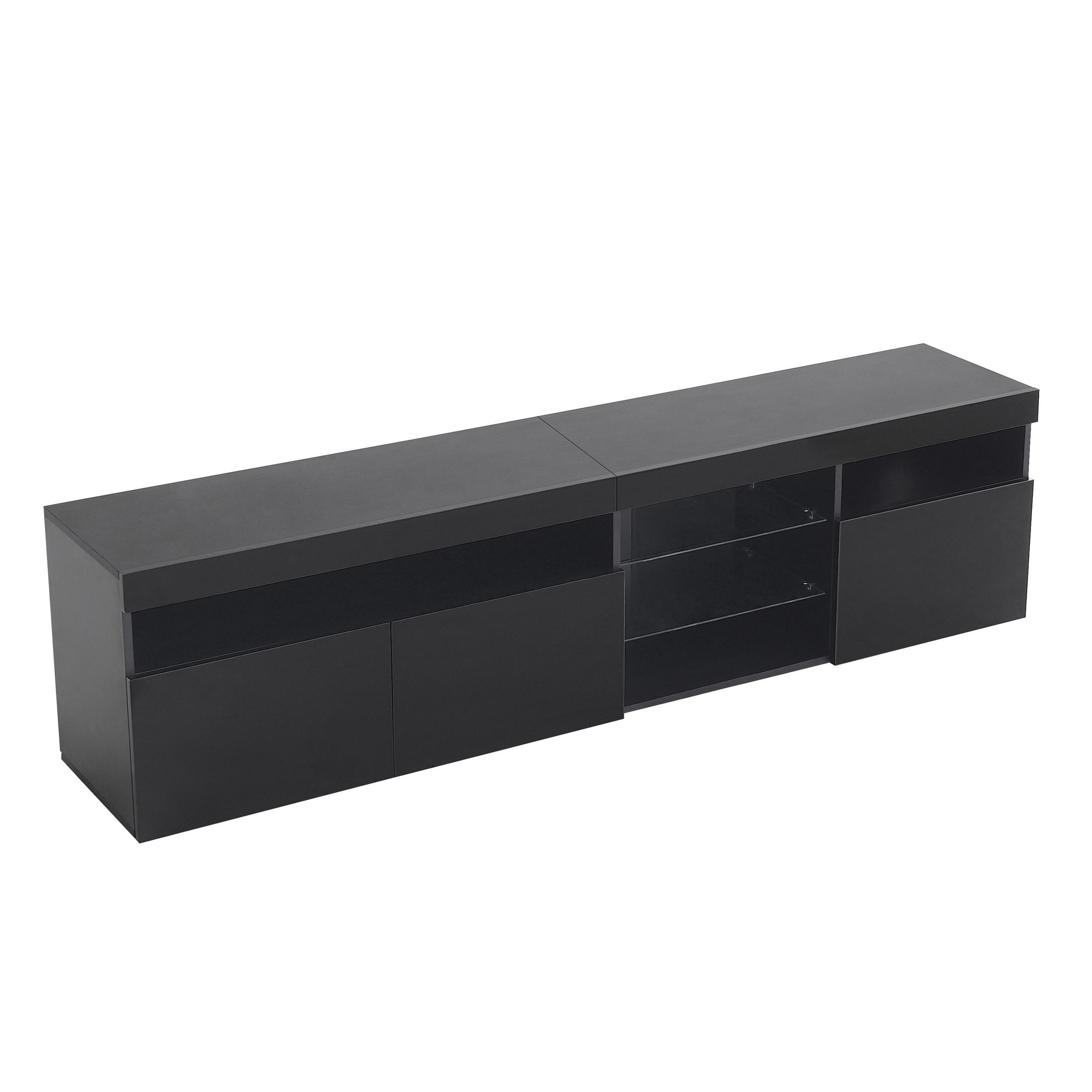 TV-SCHRANK in Schwarz Hochglanz mit LED Beleuchtung und Türen 180/35/48 cm - Schwarz, Holzwerkstoff (180/48/35cm) - Redom
