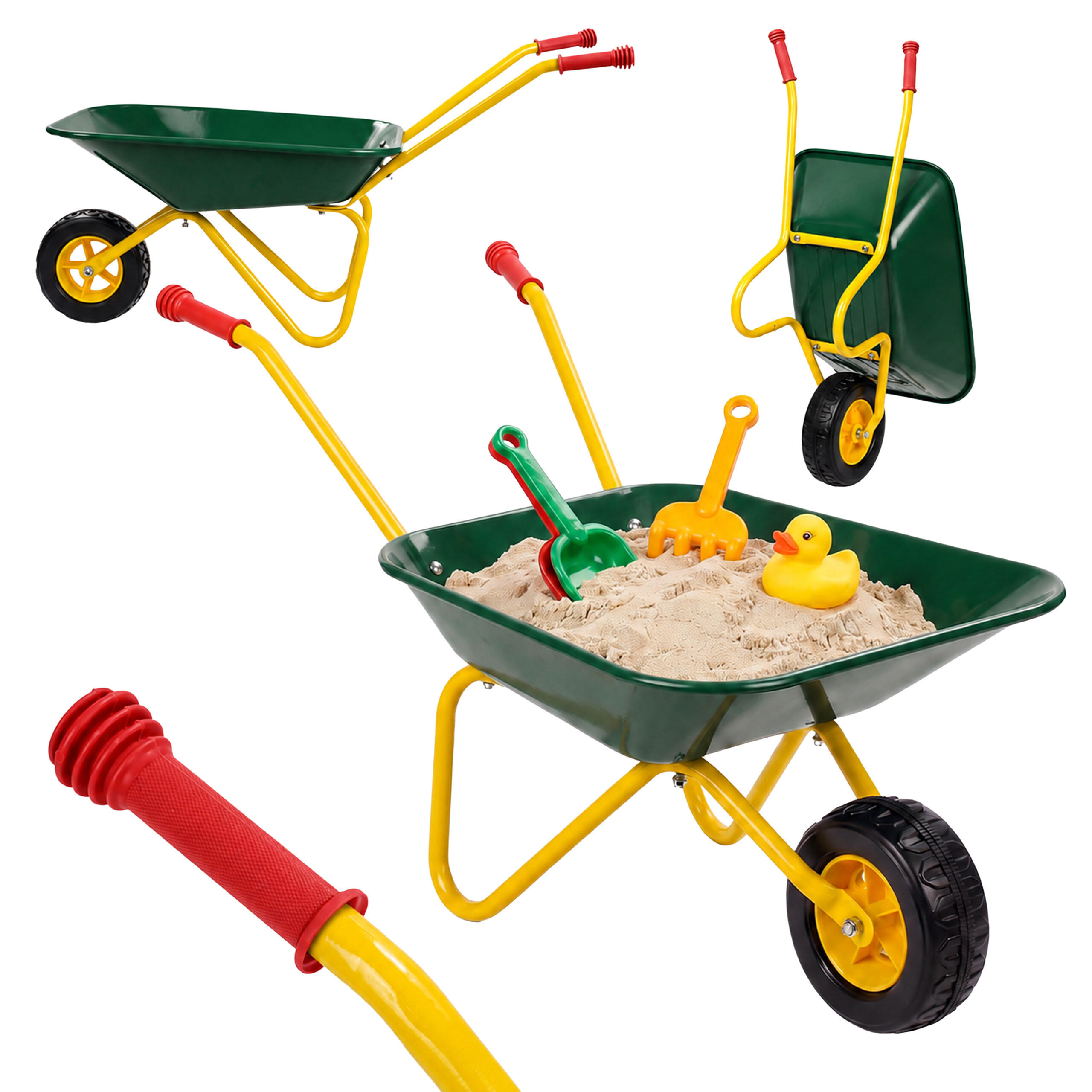 KINDERSCHUBKARRE Grün Metall - Dunkelgrün, Kunststoff/Metall (74/43/36cm) - Relaxdays
