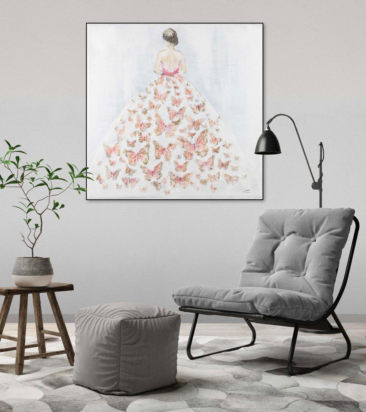 ACRYLBILD HANDGEMALT 80/80 cm - Pink/Grau, Holz/Textil (1.68/80cm) - KUNSTLOFT