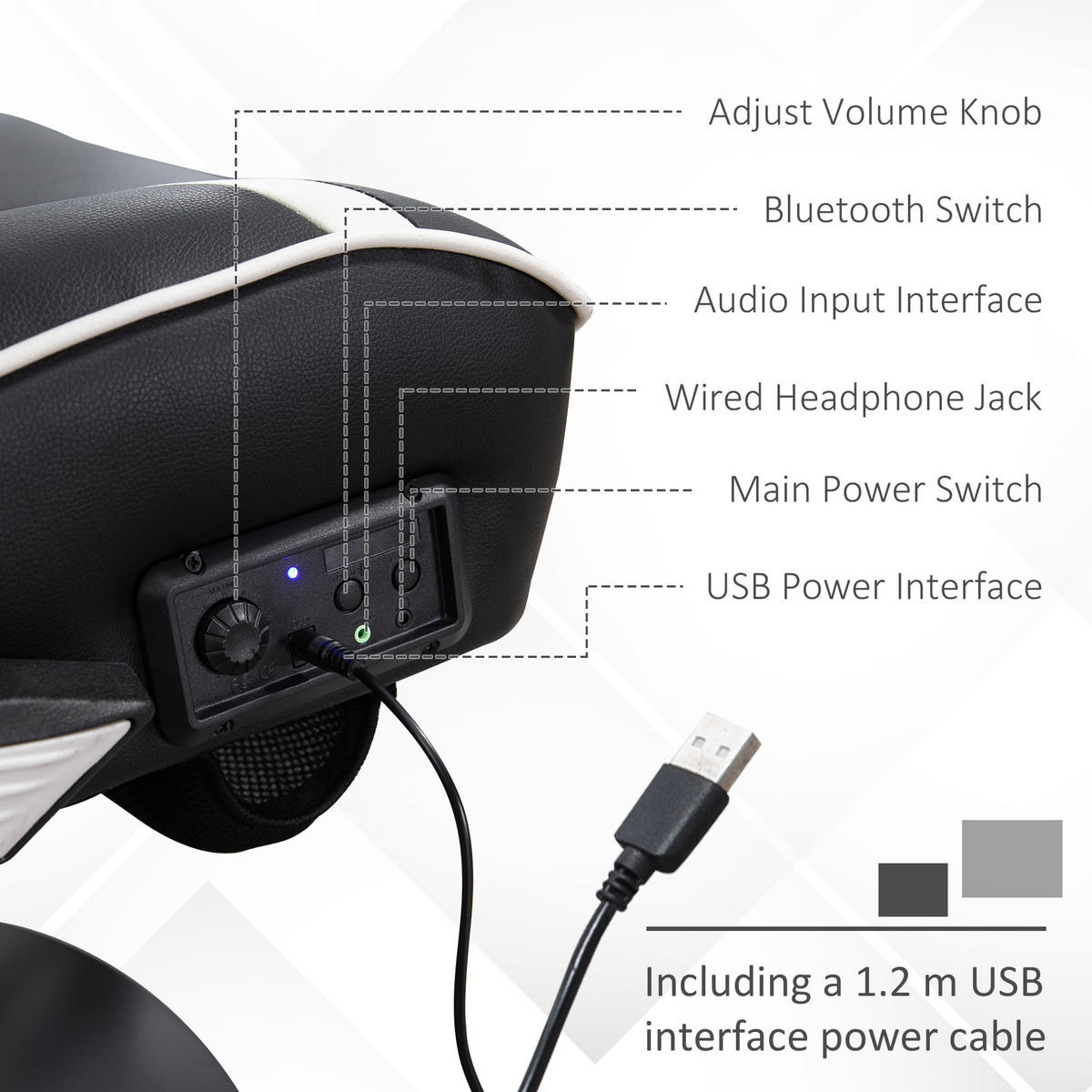 GAMINGSESSEL mit Wippfunktion Gaming Stuhl mit Lautsprecher Bürostuhl PU - Schwarz/Weiß, Leder (73/118/69cm) - Vinsetto