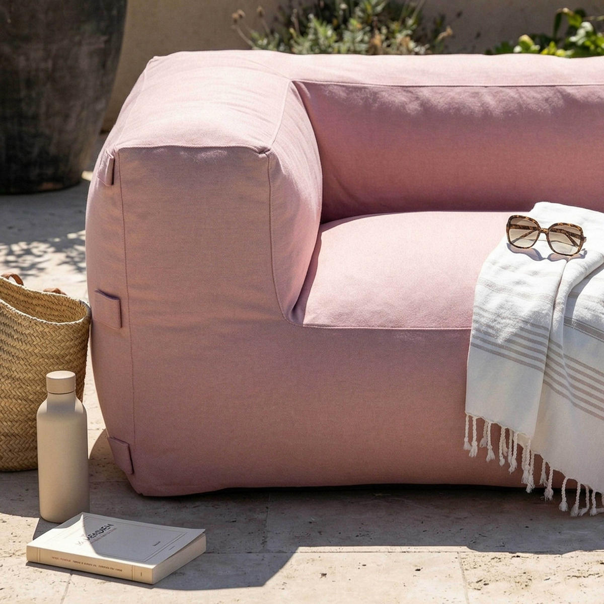 GARTENSOFA mit 2 Sitzplätzen, Puderrosa - Pink, Textil - Oviala