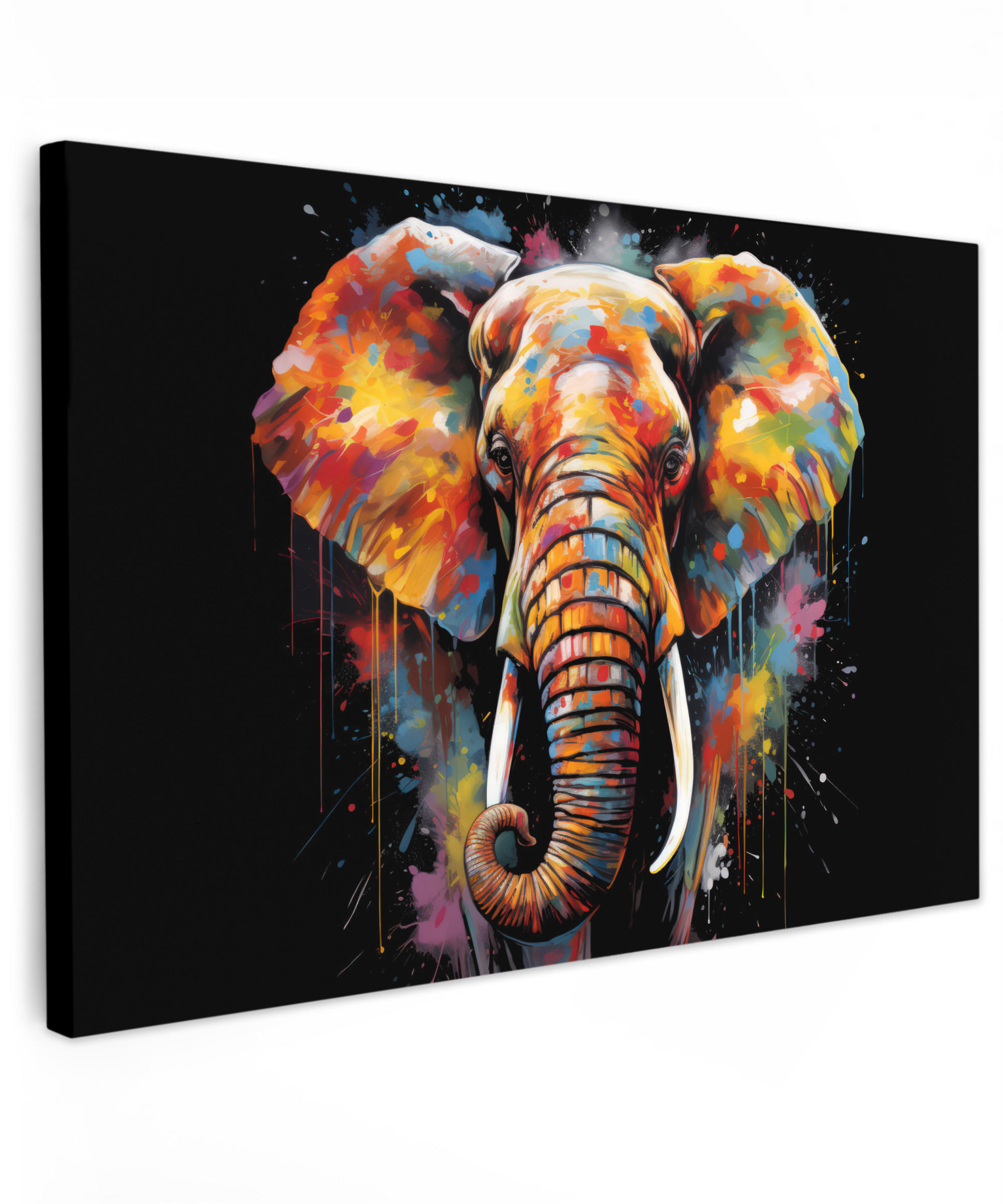 LEINWANDBILD Elefant - Graffiti - Schwarz - Tiere - Farben XXL 150x100 cm - Schwarz, Textil (150/100cm) - MuchoWow