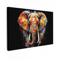 LEINWANDBILD Elefant - Graffiti - Schwarz - Tiere - Farben XXL 150x100 cm - Schwarz, Textil (150/100cm) - MuchoWow