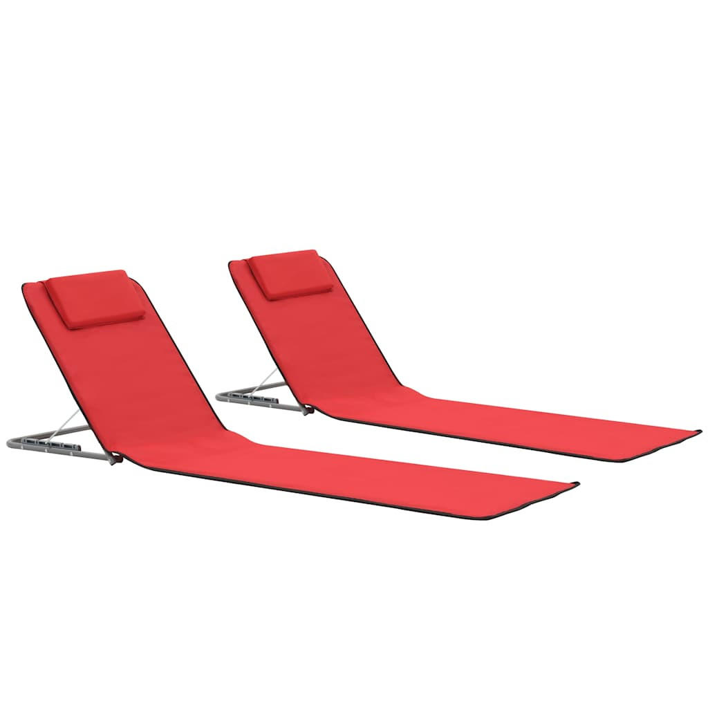KLAPPBARE Strandmatte 2Er Set Stahl Und Stoff Rot - Rot, Metall (53/47/160cm) - vidaXL