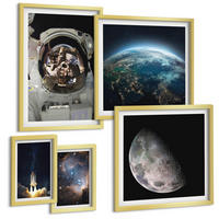 BILDER SET 5er Set - 50x50 cm & 20x30 cm & 40x60 cm Goldrahmen - Weltraum Erde Rakete Galaxie - Goldfarben, Kunststoff (40/60cm) - TULUP