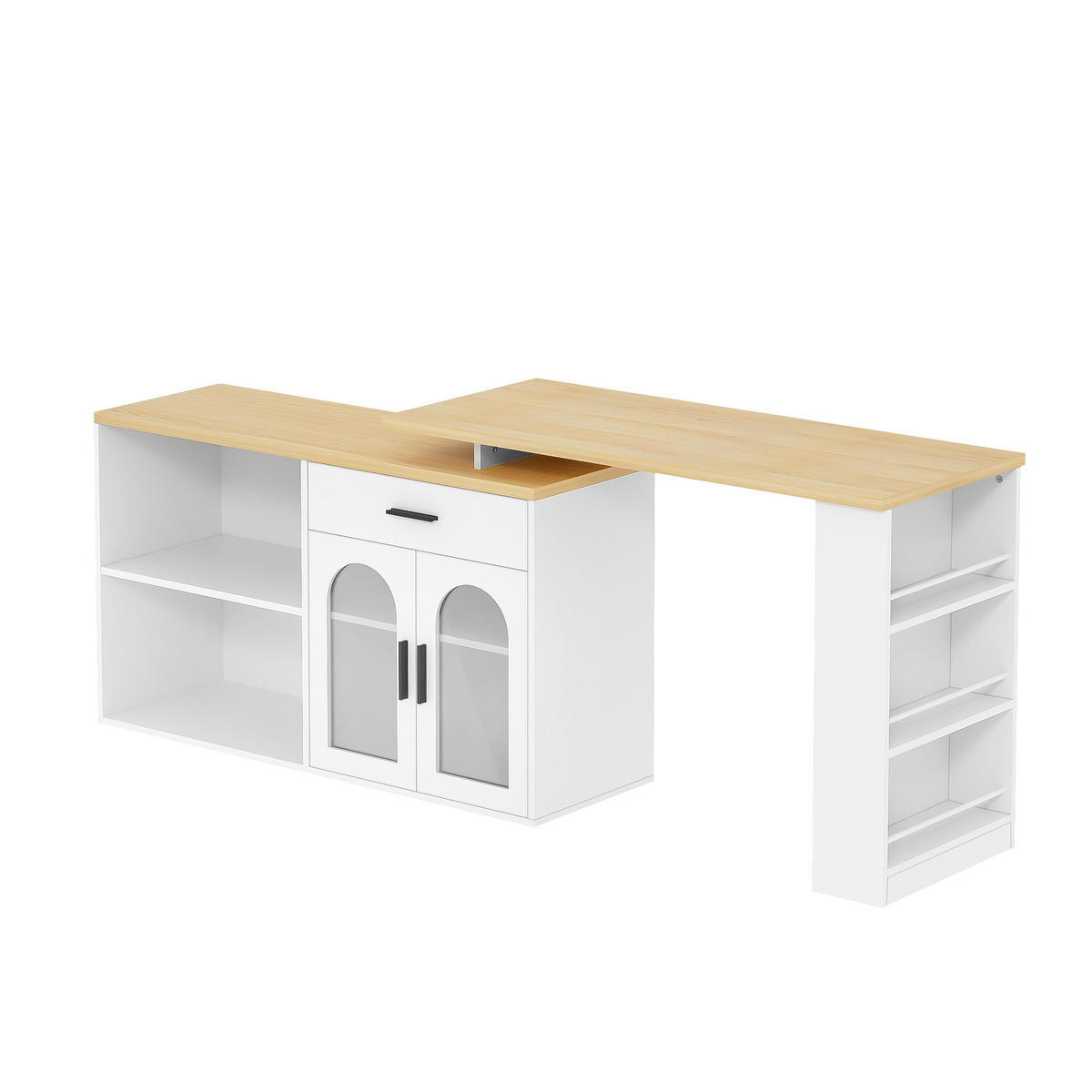KÜCHENINSEL 136/50/78 cm Weiß mit 360° Drehtisch, 1 Schubladen und Stauraumschrank - Weiß, Holz (50/78/136cm) - Oxeza