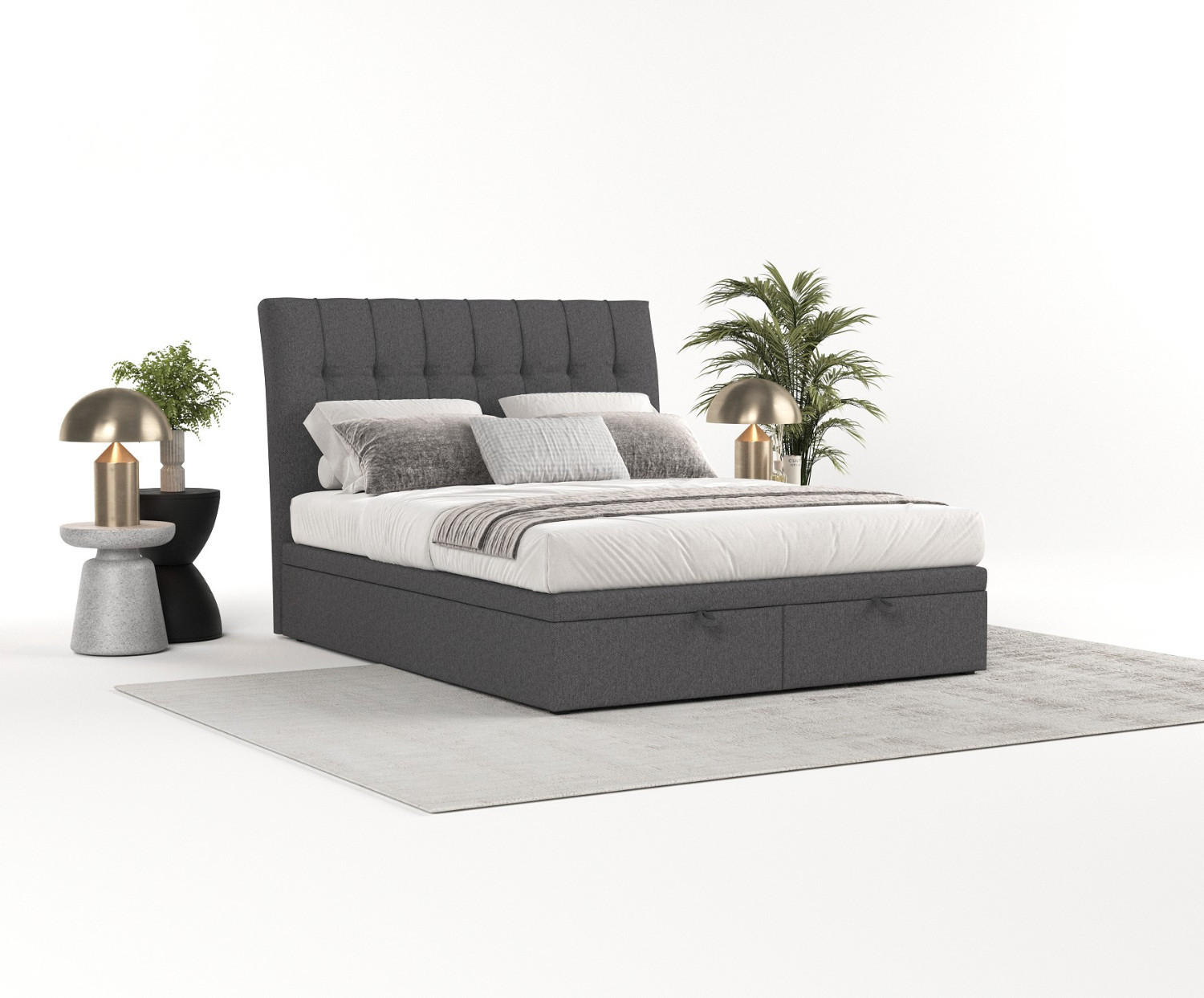 POLSTERBETT Kelsea mit Stauraum 120/200 cm Anthrazit im Megan Stoff - Anthrazit/Schwarz, Holz/Holzwerkstoff (120/200cm) - AltaBeds