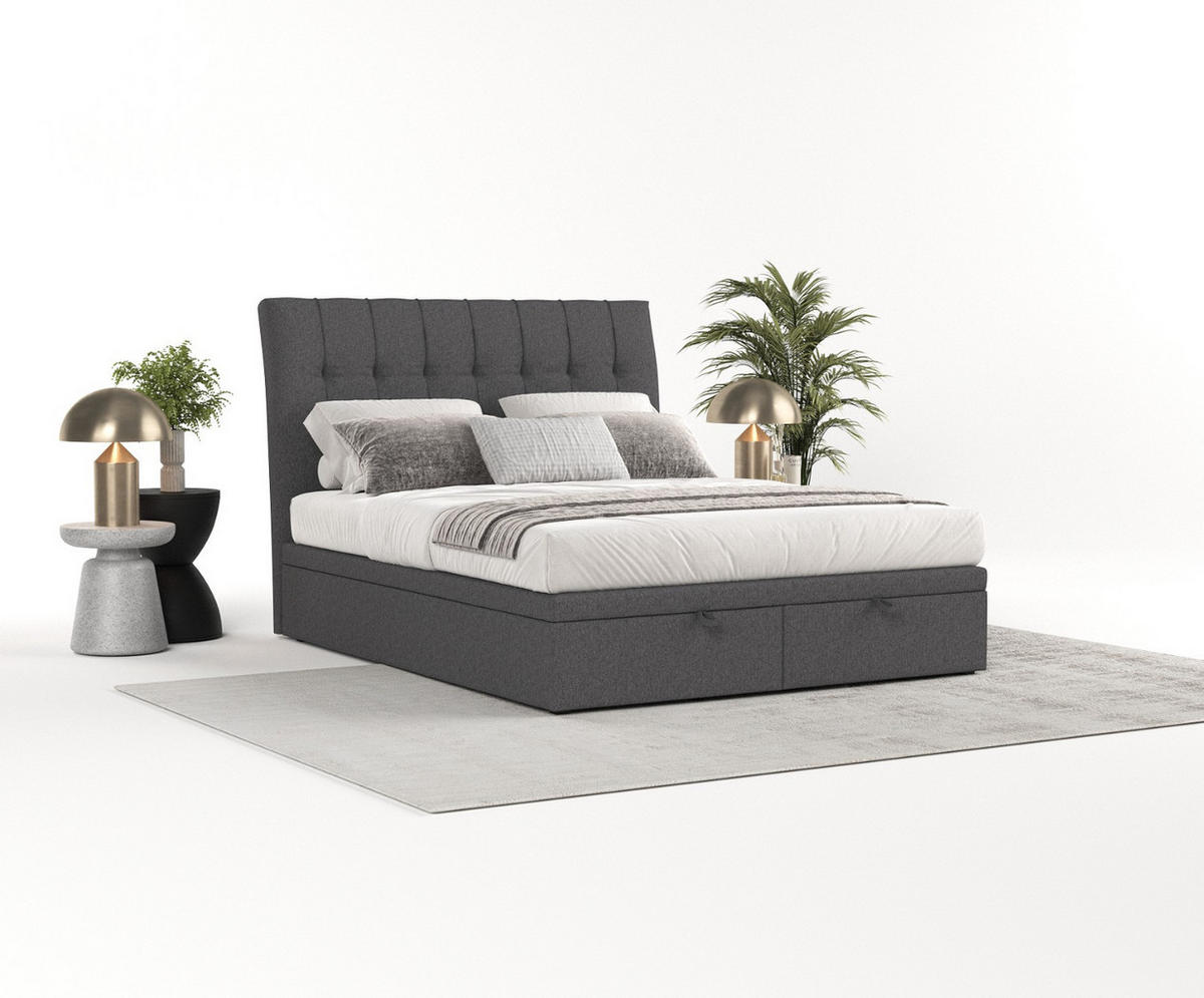 POLSTERBETT Kelsea mit Stauraum 160/200 cm Anthrazit im Megan Stoff - Anthrazit/Schwarz, Holz/Holzwerkstoff (160/200cm) - AltaBeds