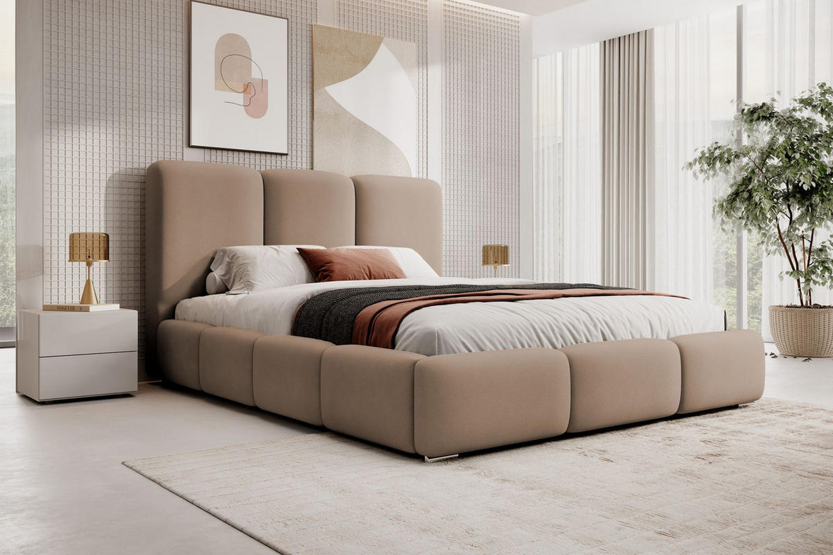 POLSTERBETT Bauro Hellbraun mit Samtbezug 160x200 cm - Hellbraun/Silberfarben, Textil (160/200cm) - Selsey