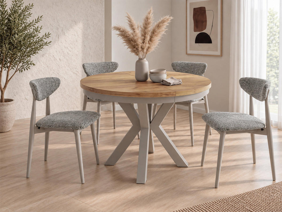ESSTISCH Clara Grau-Beige runder ausziehbarer, Craft Eiche 100-180/100/76 cm - Eiche Wotan/Braun, Holzwerkstoff/Metall (100/176/76cm) - WFL GROUP