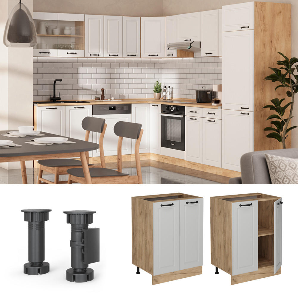KÜCHENUNTERSCHRANK R-Line Weiß Landhaus 60 cm ohne Arbeitsplatte - Honigeiche/Eiche Wotan, Holzwerkstoff (60/81.6/46cm) - Vicco