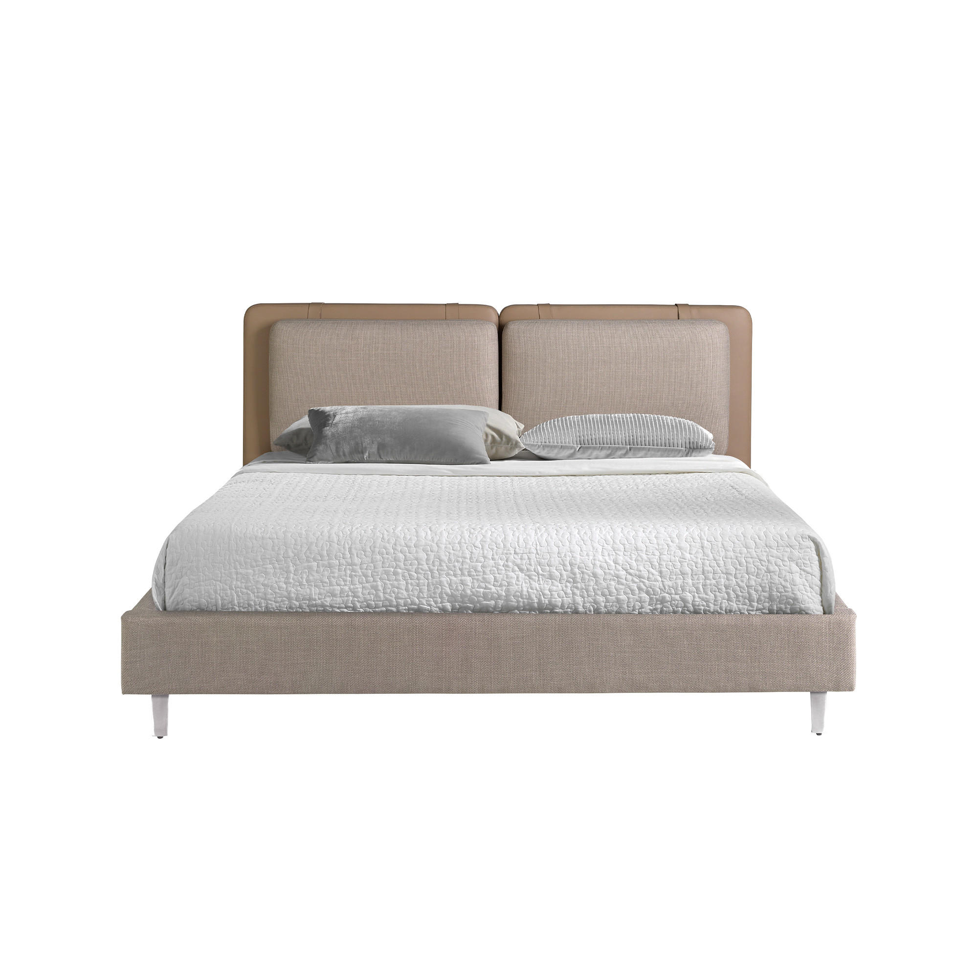 BETT Bett aus nerzfarbenem Kunstleder und grauem Stoff 217/222/100 cm - Taupe/Edelstahlfarben, Leder (180/200cm) - ANGEL CERDA
