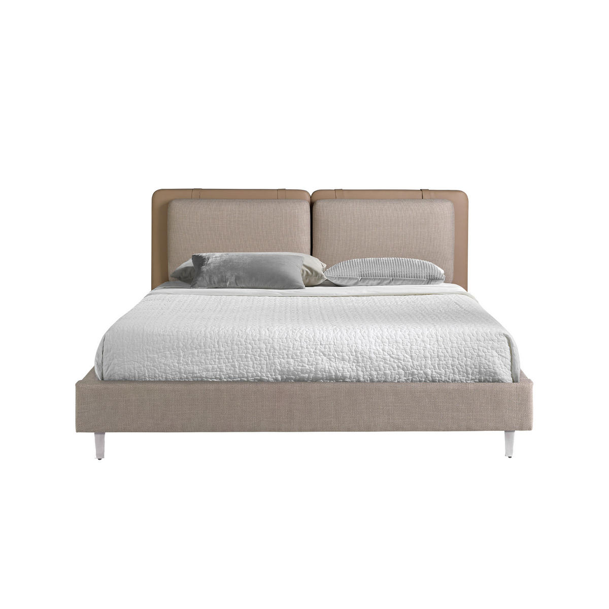 BETT Bett aus nerzfarbenem Kunstleder und grauem Stoff 217/222/100 cm - Taupe/Edelstahlfarben, Leder (180/200cm) - ANGEL CERDA
