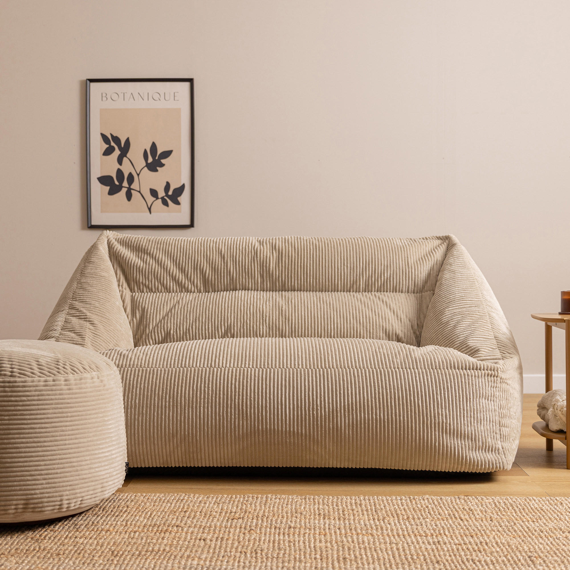 SITZSACK Sofa mit rundem Hocker - Beige, Textil (160/70/93cm) - icon
