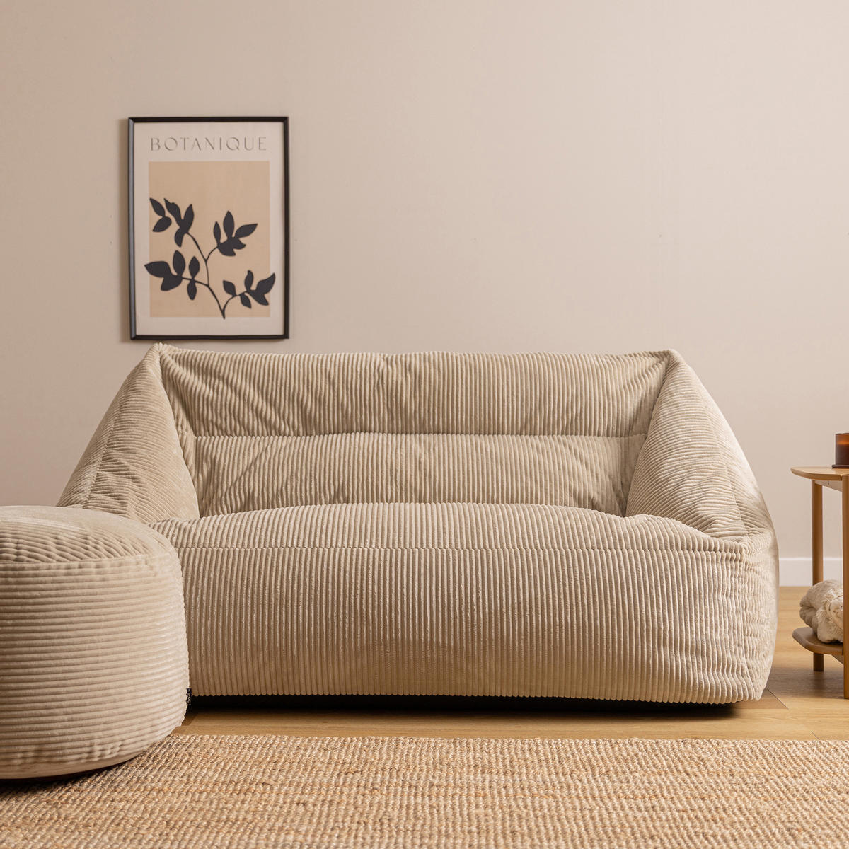 SITZSACK Sofa mit rundem Hocker - Beige, Textil (160/70/93cm) - icon