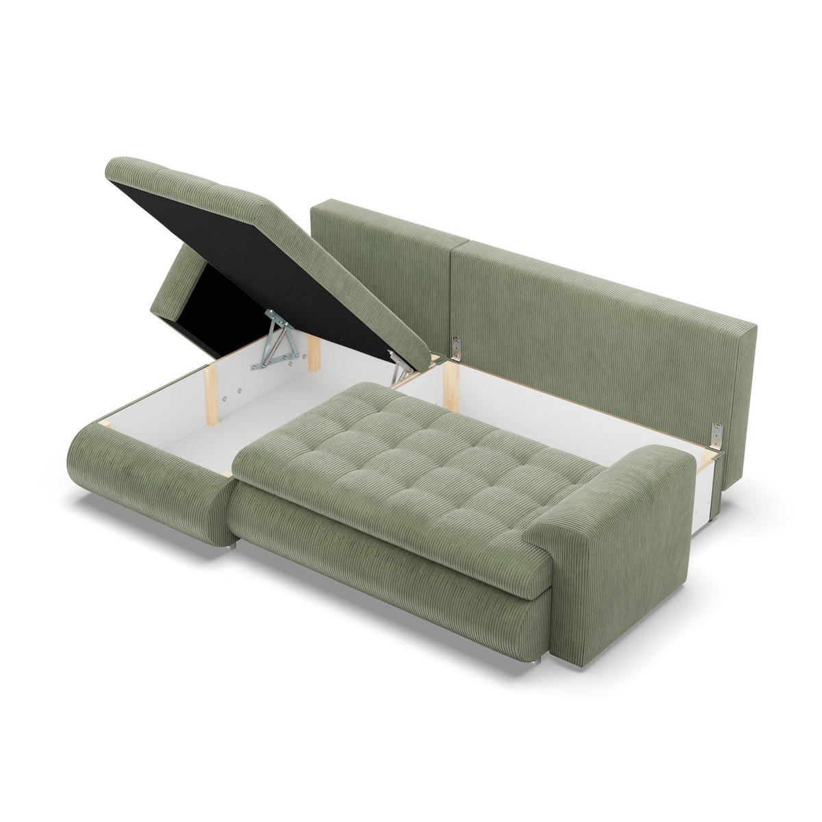 ECKSOFA LINKS MIT SCHLAFFUNKTION FORESTA, Cord - Grün - Grün, Textil (230/159cm) - Mebligo