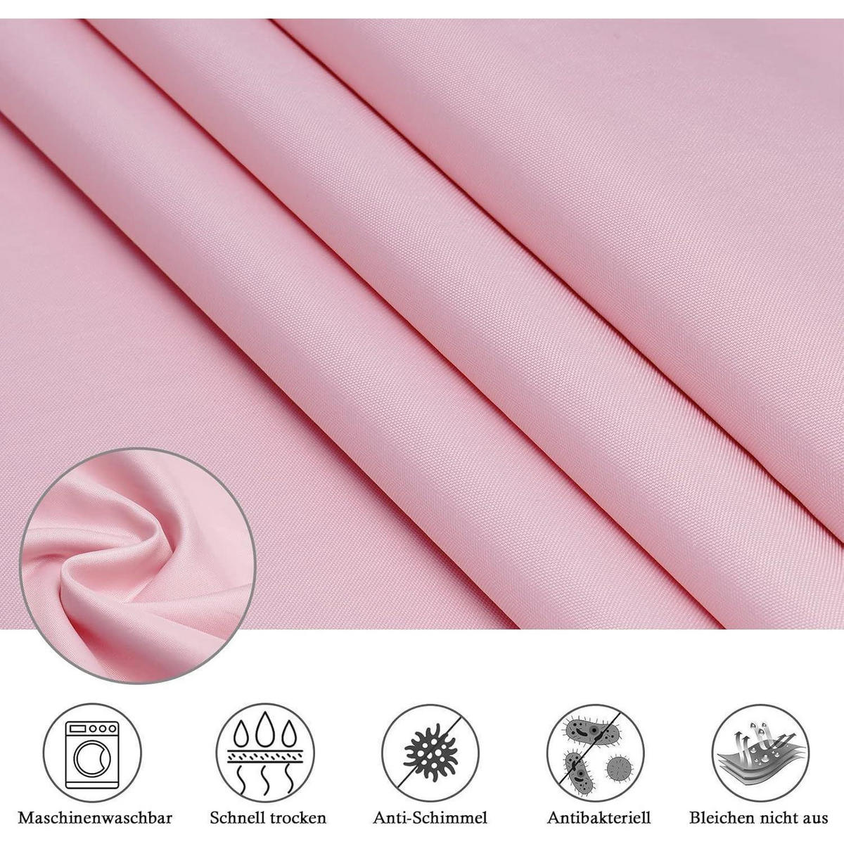 DUSCHVORHANG Rose 180 x 200 cm Wasserdicht Anti-Schimmel Waschbar inkl. 12 Ringen - Rosa, Textil (180/200cm)