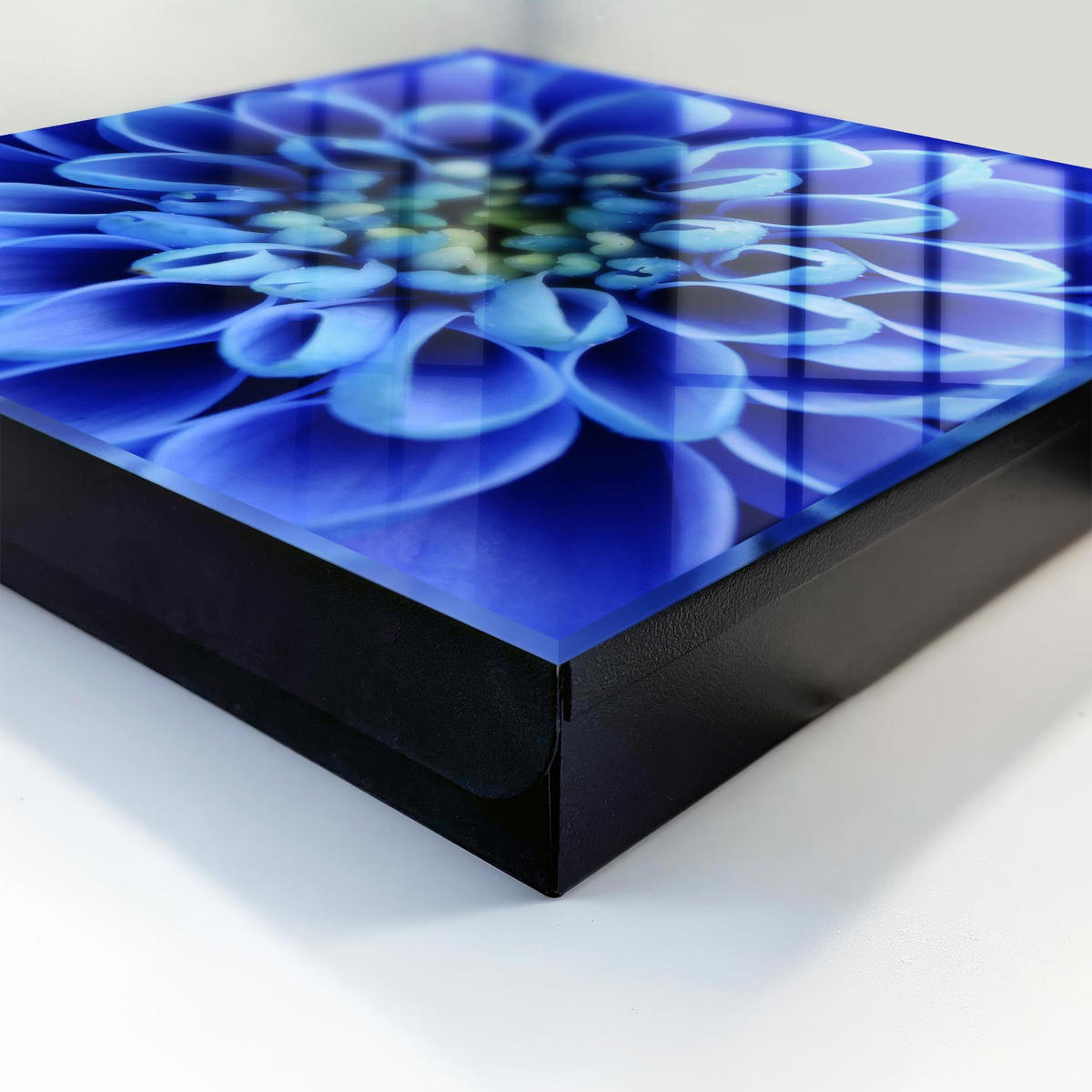 SCHLÜSSELBOX Schwarz 30x30 cm- Türöffnung nach rechts - Blaue Blume - Blau, Metall (30/30/5cm) - TULUP