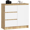 KOMMODE Eiche Artisan, Weiß 35x80x77 cm - Weiß/Eiche Artisan, Holzwerkstoff (80/77/35cm) - Akord