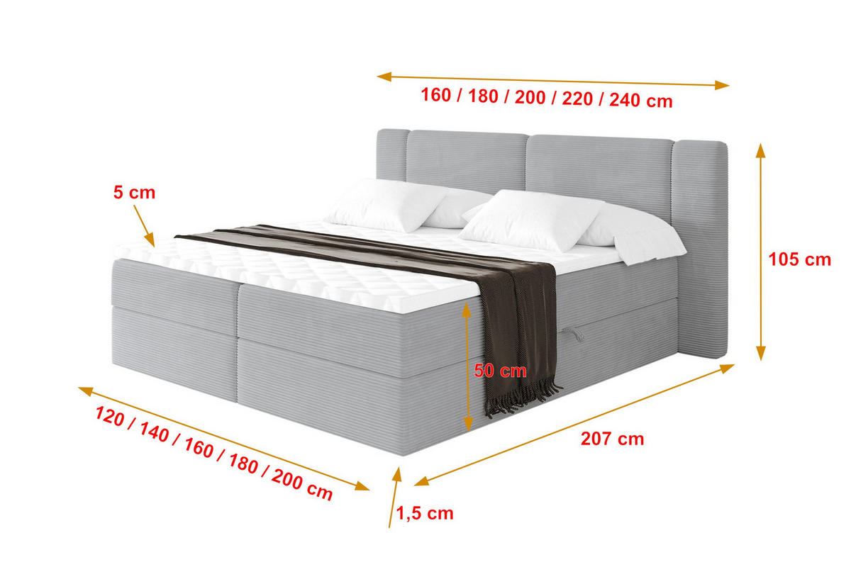 BOXBETT mit Matratze H3 - EVON - 140x200 cm Grau - Graubraun, Holzwerkstoff (140/200cm) - ALTDECOR