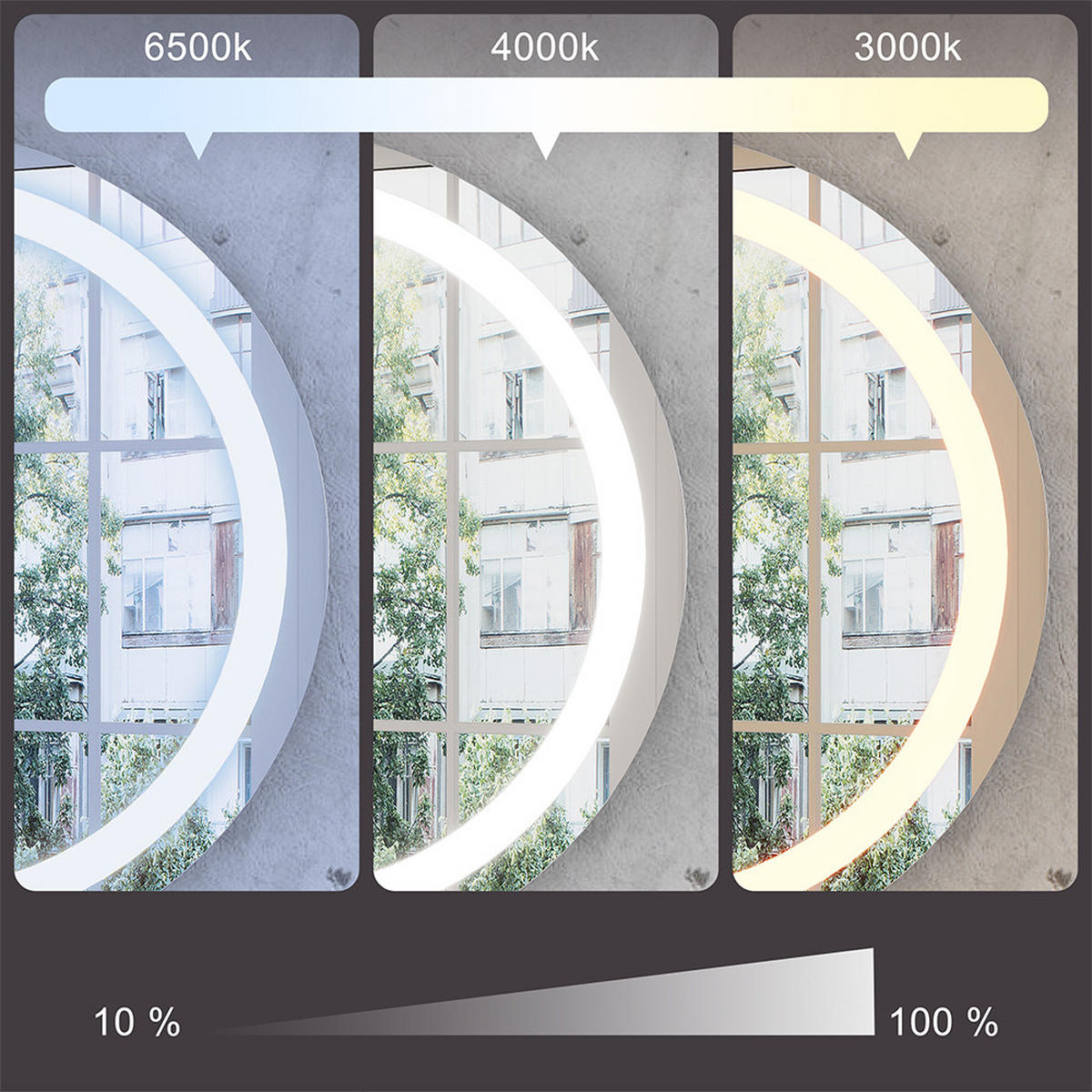 SCHMINKTISCH Mirela Grau 90 cm mit LED-Spiegel und Hocker - Grau, Holzwerkstoff (90/130/40cm) - Vicco