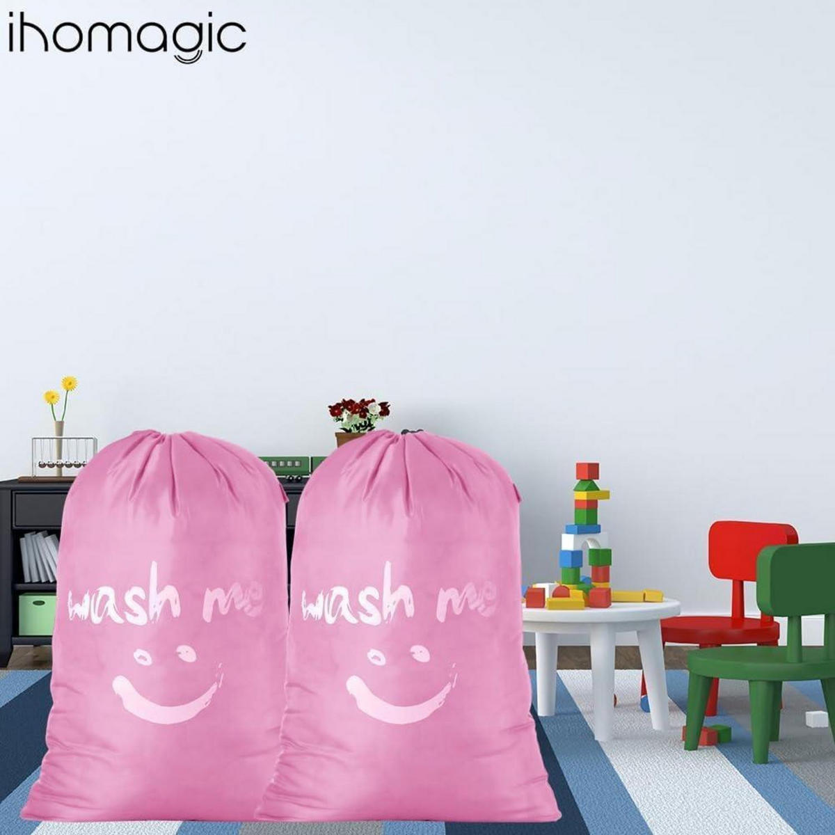 WÄSCHESACK 2-teiliges Set 66 x 96 cm Rosa - Rosa, Kunststoff (61/36.2/91.9cm)