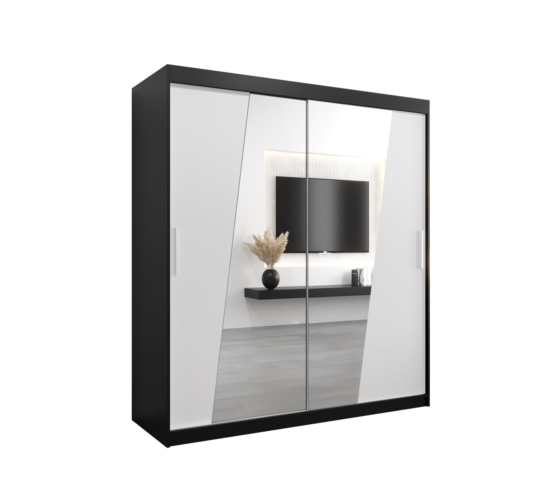 SCHWEBETÜRENSCHRANK 200/180/62 2-türig - Silberfarben/Schwarz, Holz/Kunststoff (180/200/62cm) - Abiks Möbel