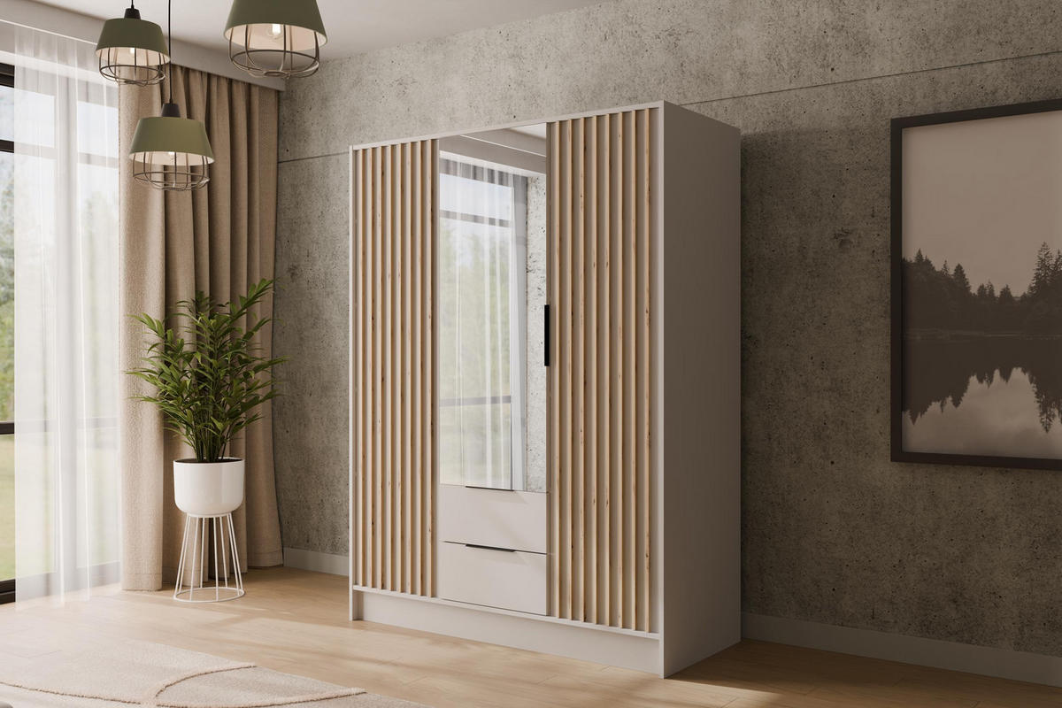 KLEIDERSCHRANK NELIA - 150 cm - Weiß/Eiche Artisan, Holzwerkstoff (150/200/51cm) - ALTDECOR