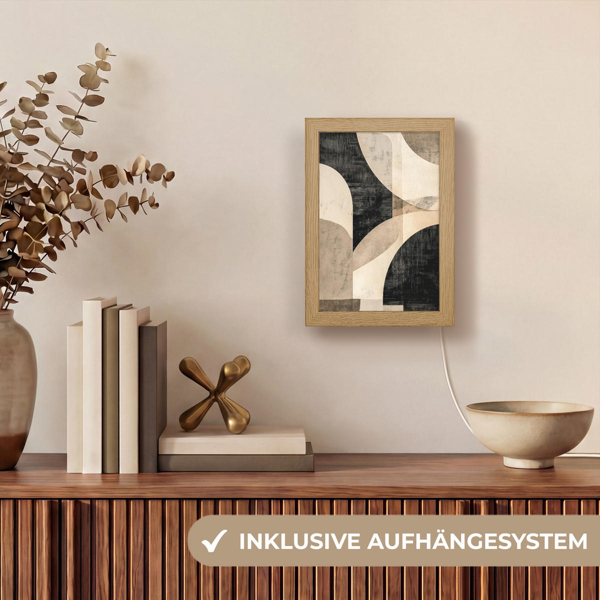 NÁSTĚNNÁ LAMPA Abstraktní - Tvary - Moderní - Béžová 15x20 cm - šedá, kompozitní dřevo (15/20/8cm) - OnlyWow